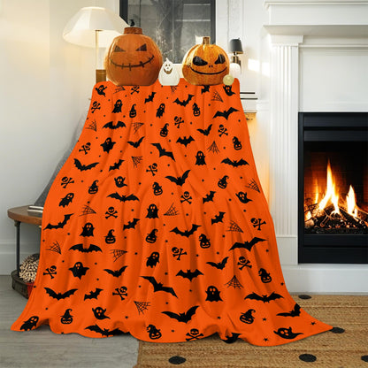 Halloween Throw Blanket Ultra Soft Skull Ghost Bat Flannel Blanket, Cozy Warm Lightweight Gift for Adults Kids, Machine Washable Couch Bed Blankets 60x50in