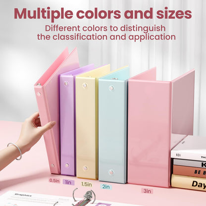 SUNEE 3 Ring Binder 1 Inch 2 Pack, Clear View Binder Three Ring PVC-Free (Fit 8.5x11 Inches) for School or Office Supplies, Pink & Blue