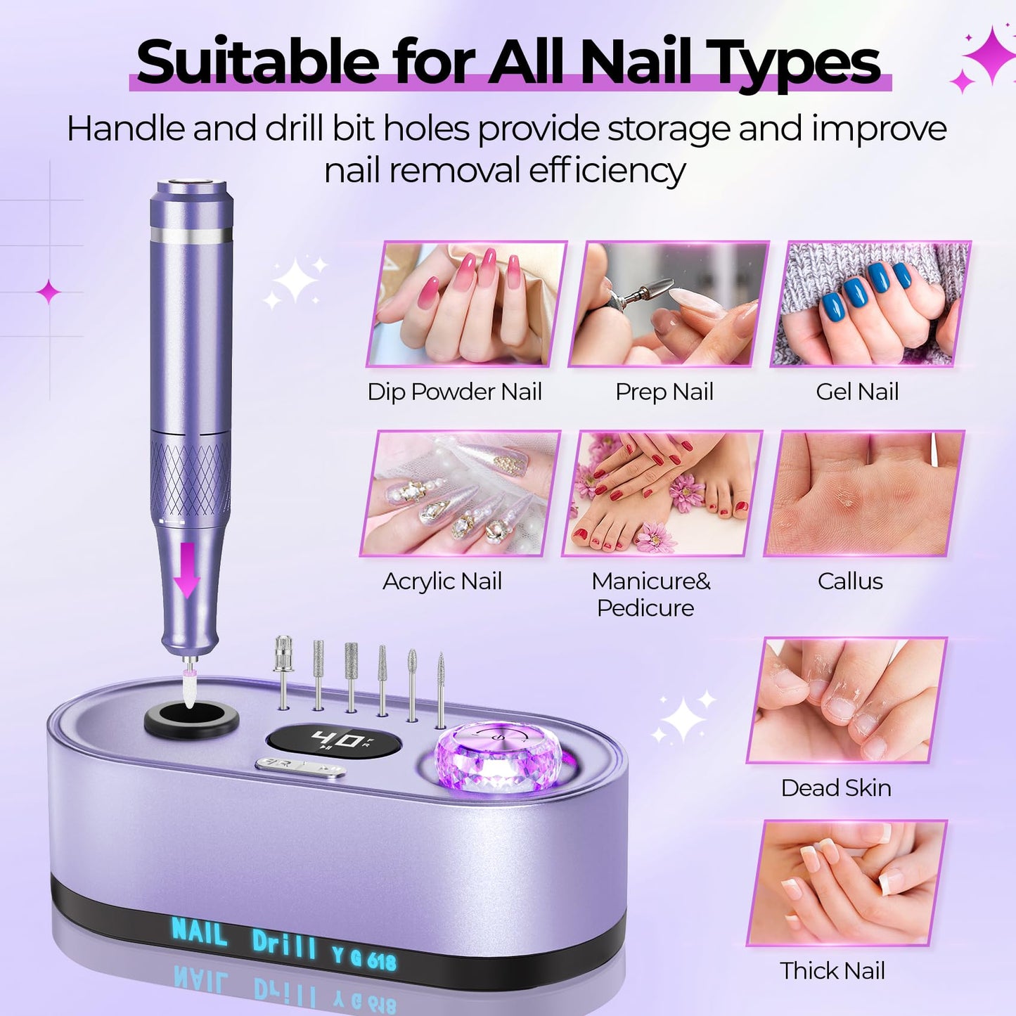40000RPM Electric Nail File Drill Professional Kit, Drill Machine with LCD Display, Manicure Pedicure Polishing Acrylic Gel Nail Grinder for Salon, Home Use