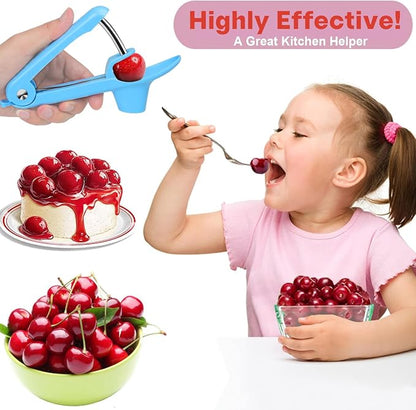 Cherry Pitter Tool Pit Remover, Cherry Core Remover Tool with Space-Saving Lock Design, Heavy-Duty Cherry Pit Remover for Kids/Making Cherry Jam(Blue)