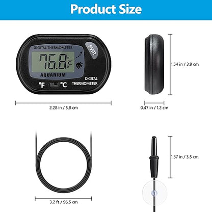 DaToo Aquarium Thermometer with Large LCD Display Fahrenheit/Celsius(℉/℃) Fish Tank Thermometer for Aquarium Reptile Terrarium Digital Water Thermometer with Suction Cup(2 Pack)