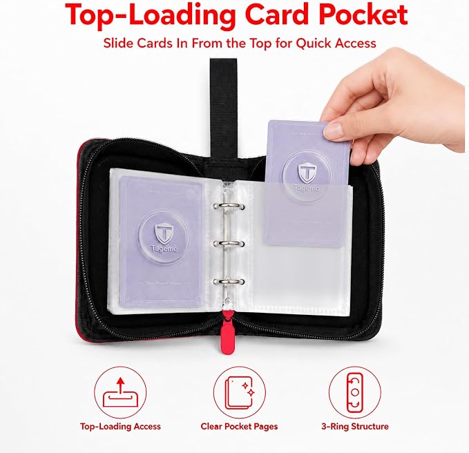 1 Pocket Card Binder with Zipper, 100 Pockets Mini Trading Card Album, Premium PU Leather Single Card Binder, Small Display Folder for TCG & Sports Cards