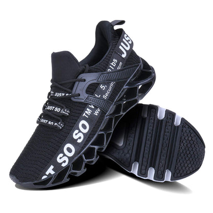 JSLEAP Men Running Shoes Walking Athletic for Men Casual Slip Fashion Sports Outdoor Shoes Black White,US 6.5