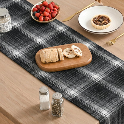 Artoid Mode Black Grey Farmhouse Plaid Table Runner, Halloween Rustic Holiday Check Kitchen Dining Table Decoration for Home Party Decor 13x90 Inch