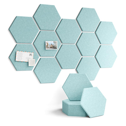 Fluxynara Hexagon Cork Board Alternative for Walls Decor-12-Pack Felt Bulletin Board Tiles,with 30 Pushpins,70 Adhesive Tabs for Office,Classrooms & Home Pin Board Felt Board-Teal Blue