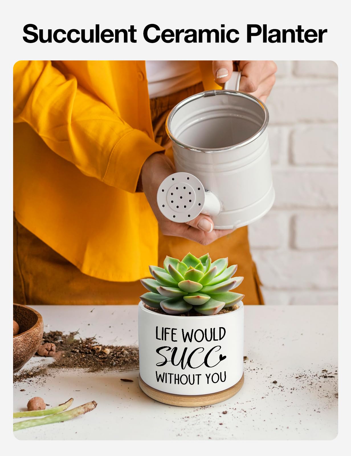 Cgvovgr Funny Life Would SUCC Without You Ceramic Succulent Planter Cactus Pots, Office Windowsill Decor Indoor, Succulent Pots for Women Plant Lovers, 3.5 inch (Plant Not Included)