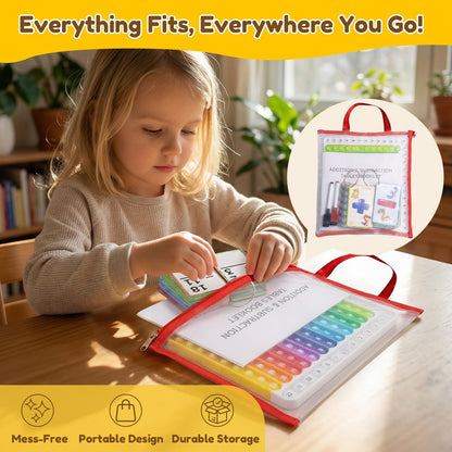 JoyCat Addition and Subtraction Flash Cards with Pop Math Board, 144 Math Flashcards for Kids Ages 4-8, Homeschool Kindergarten 1st 2nd Grade Math Manipulatives with Workbook, Markers, Rings & Bag