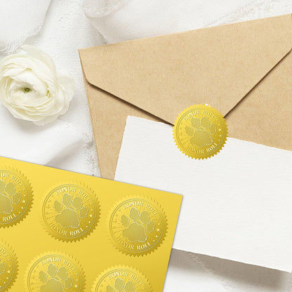 CRASPIRE 408Pcs Dog Paw Print Gold Foil Embossed Stickers 2" Honor Roll Self Adhesive Envelopes Seals Round Labels for Wedding Invitation Graduation Corporate Certificates Diplomas Gift Wrapping Decor