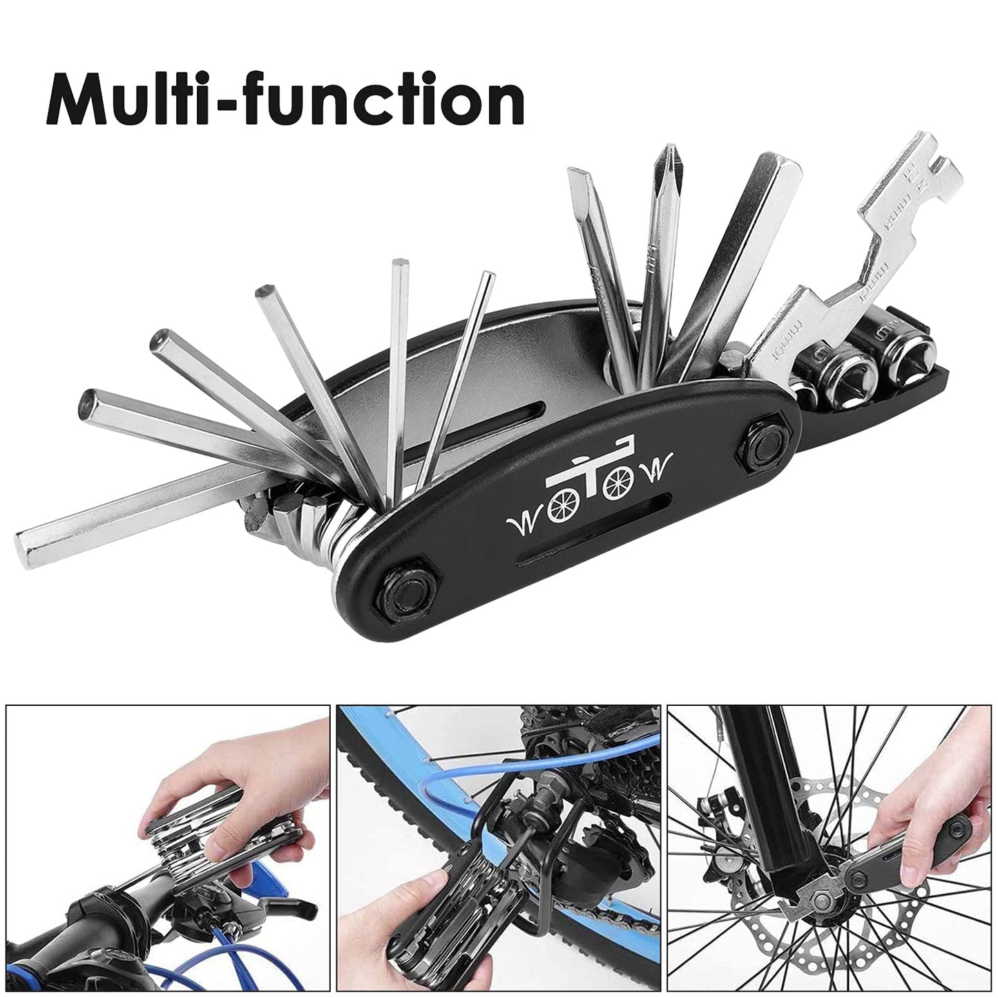 WOTOW Bike Repair Tool Kit, 16 in 1 Bicycle Multitool with Tire Levers Hex Spoke Wrench, Multi Function Accessories Set for Road Mountain Bikes