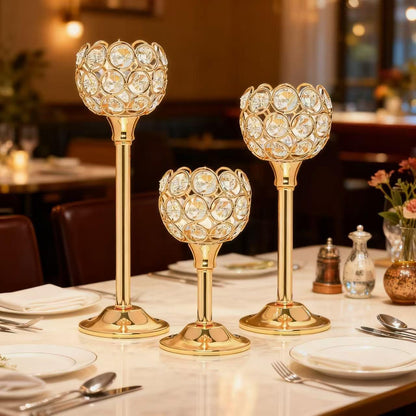 HearthLume Candle Holder Candlestick Holders- 6Set Gold Crystal Pillar Candle Holders,Metal Candlestick Stands for Wedding Centerpieces,Table Decor for Church,Valentine's Day Housewarming Gift,18Pcs