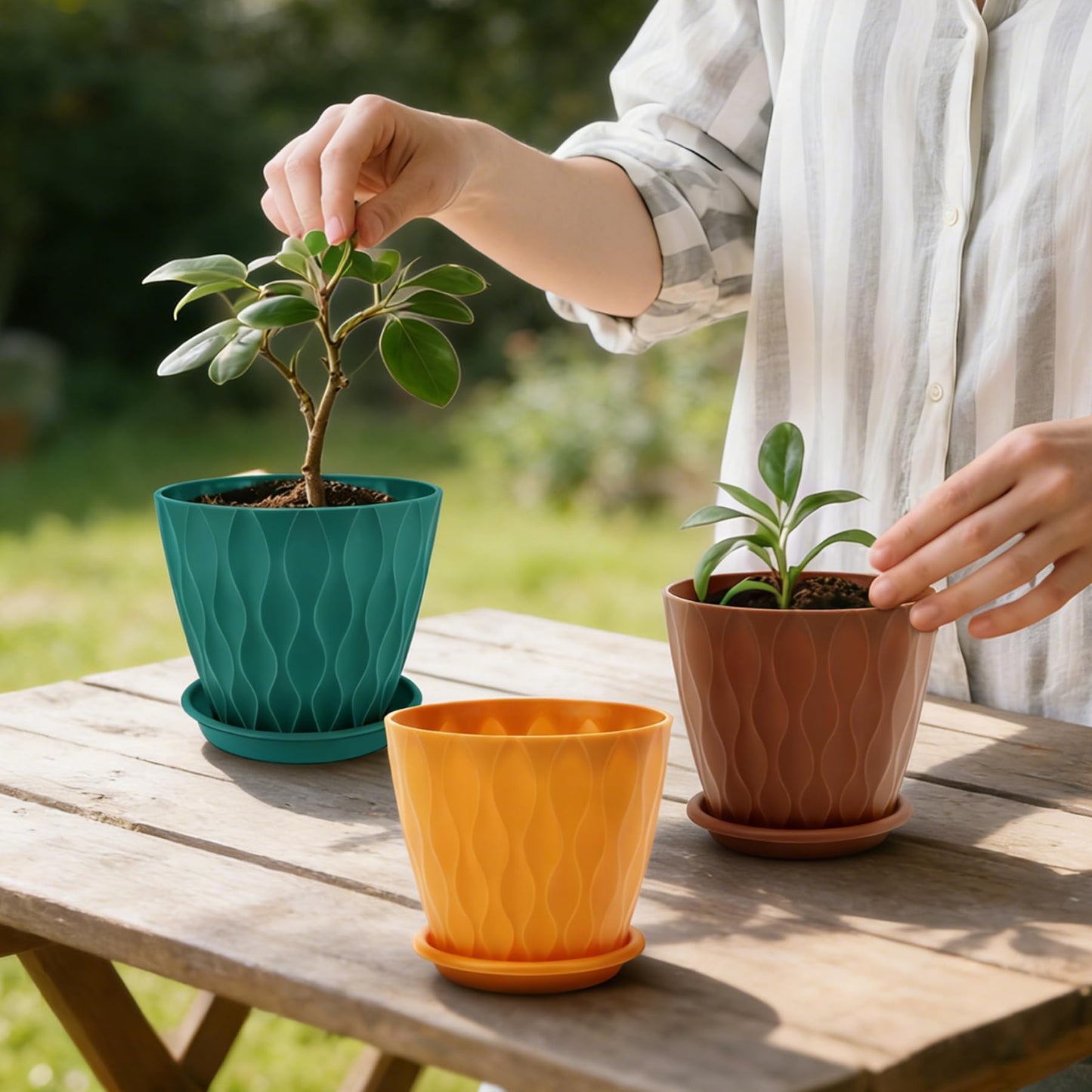 YNNICO 4 inch Plant Pots, 6 Pack Flower Pots Outdoor Indoor, Planters with Drainage Holes and Tray Saucers-Multicolor