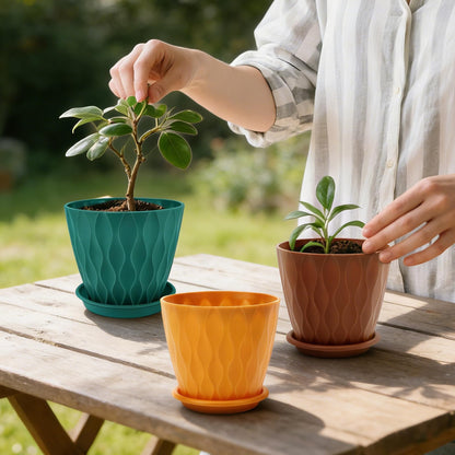YNNICO 4 inch Plant Pots, 6 Pack Flower Pots Outdoor Indoor, Planters with Drainage Holes and Tray Saucers-Multicolor