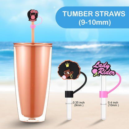Reallnaive 64 Pcs Black and Pink Straw Cover Black Toppers for Straws with Handle for 9-10 mm Pink Silicone Drinking Tip Covers for Tumblers Cup Gift Party Supplies