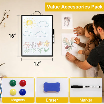 Small White Board,16"X12"Portable Aluminum Frame Whiteboard, Magnetic Double Sided Dry Erase Board, with A Handle and Side Pen Clip,for Office, Home,School,Includ 4 Magnets,1 Eraser,1 Marker (Black)