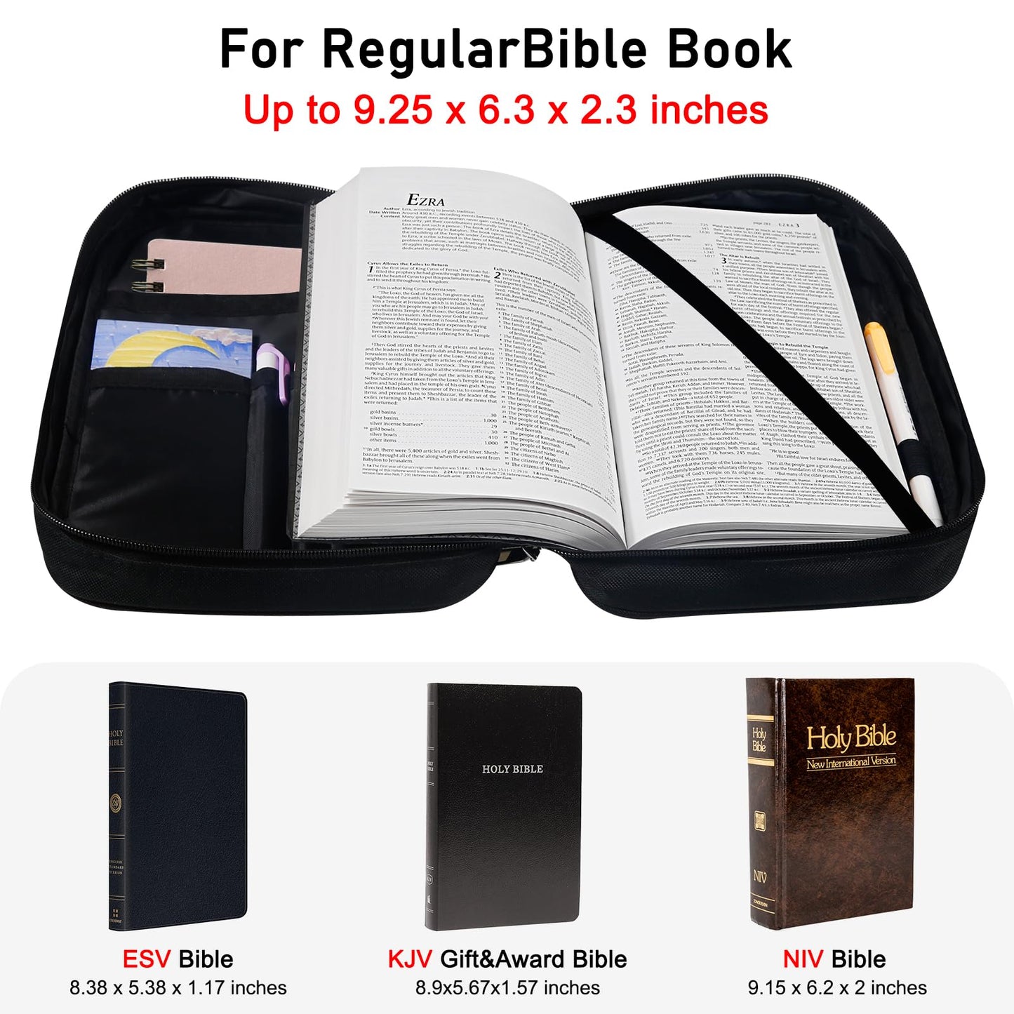 Bible Cover Case for Women & Men, Bible Study Supplies Book Covers with Zipper for Journaling/NIV/ESV/KIV, Carrier Tote Bag Carrying Case with Strap for Teens Travel/Church Bible Study