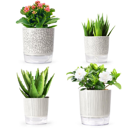 Etvski Self Watering Pots for Indoor Plants, 5 & 4 Inch Stylish Flower Pots, Set of 4 Modern Planters with Self-Watering Feature (Mixed Colors)