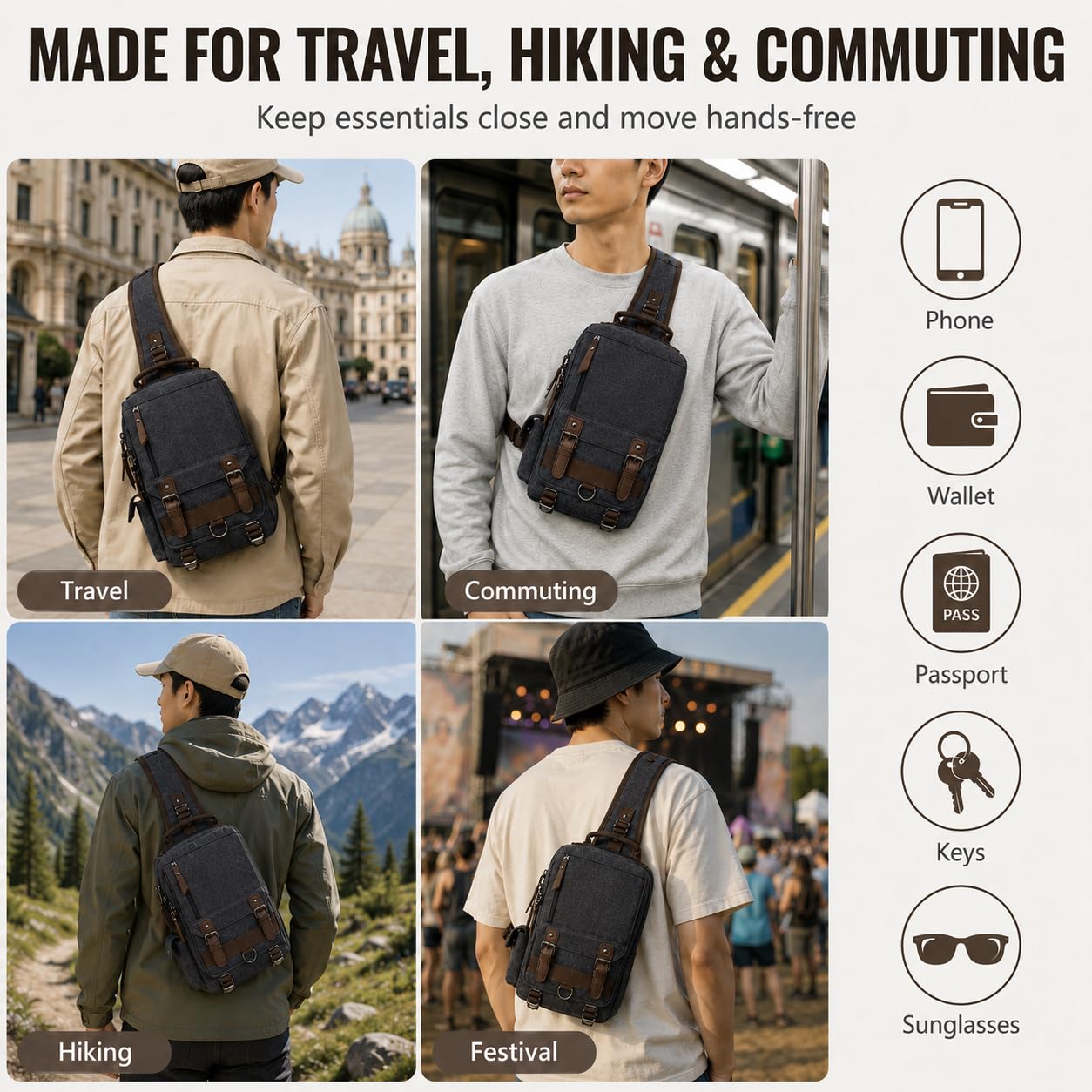 Leaper Retro Canvas Messenger Bag — Fits 10" Tablet, 9 Pockets, Unisex Crossbody Shoulder Sling Bag for Travel, Work & Daily Use, Army Green, M (Available in Medium, Large, XL, XXL)