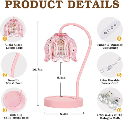 Funistree Flower Candle Warmer Lamp with Timer, Dimmable Candle Lamp Warmer, Christmas Birthday Gifts for Women Mom Her, Housewarming Home Decor, Lotus Wax Warmer for Yankee Candles - Full Pink