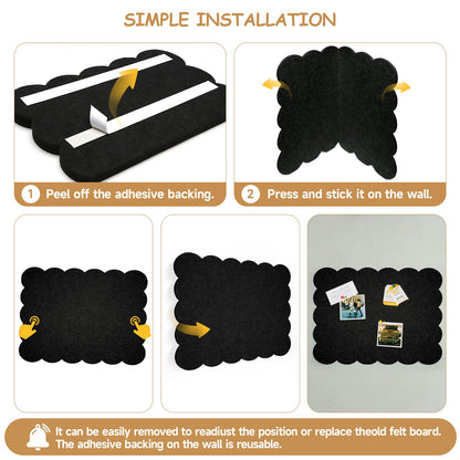 Felt Bulletin Board 24" x 18" Cork Board Alternative,Decorative Felt Pin Board Foldable Cork Boards for Walls Self-Adhesive Cork Board for Home Office Classroom Pin Board (Black)
