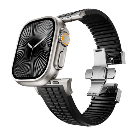 VKEOO Silicone Watch Band Compatible with iWatch Ultra 2 / Ultra/Series 10 9 8 7 (44mm 45mm 46mm 49mm), Sport bands with Folding buckle, Rugged Heavy Duty Modern Design for Men