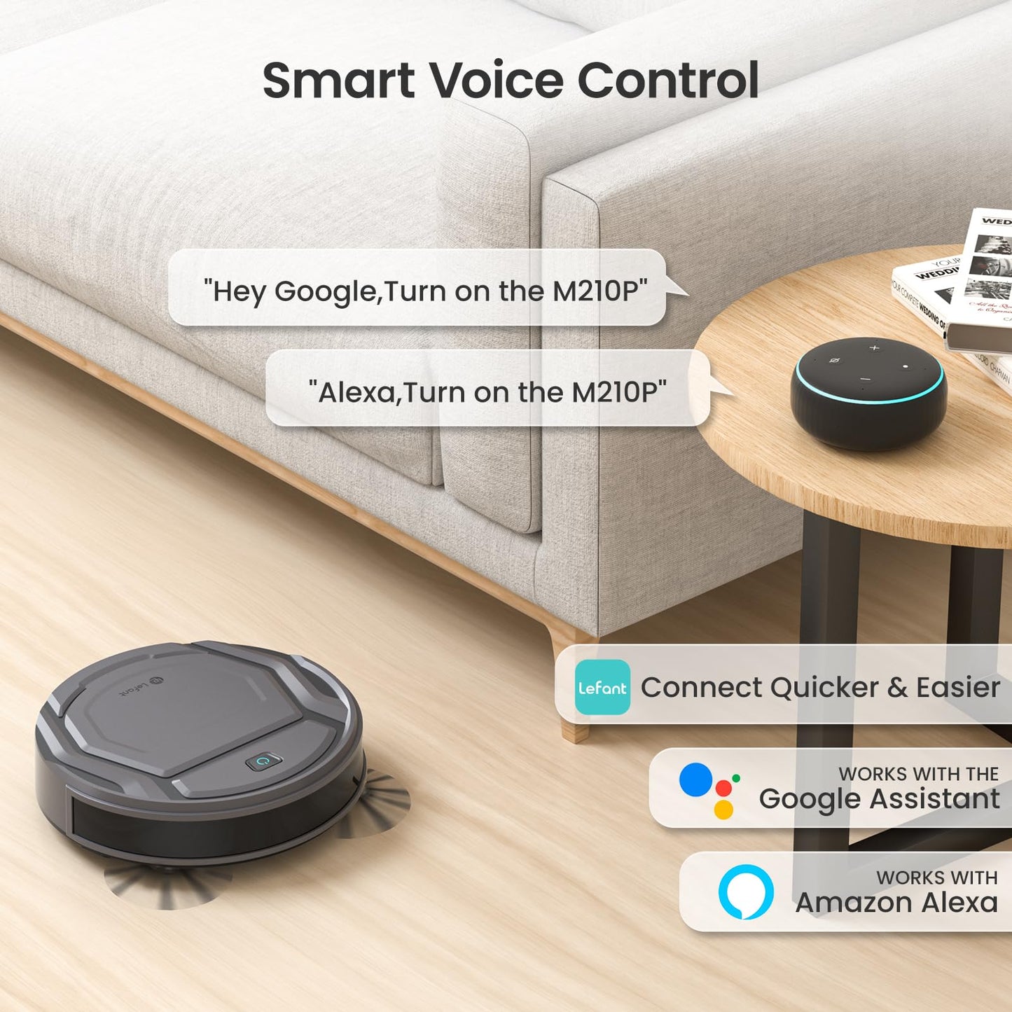 Lefant M210P Robot Vacuum Cleaner, Super Thin, Powerful Suction, Quiet, Self-Charging, Ideal for Pet Owners, Cleans Hard Floors to Medium-Pile Carpets, 120 Mins Runtime, APP/WiFi/Alexa Control, Gray