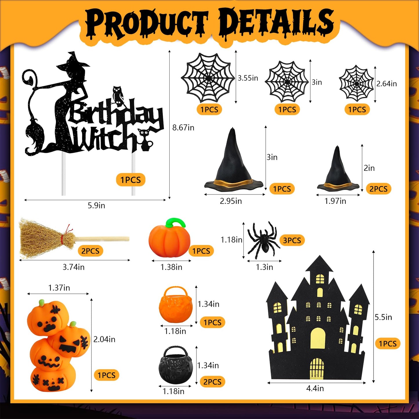 Knana 18Pcs Witch Cake Topper Halloween Cake Toppers Halloween Witch Cake Decorations for Scary Witch Birthday Party Supplies