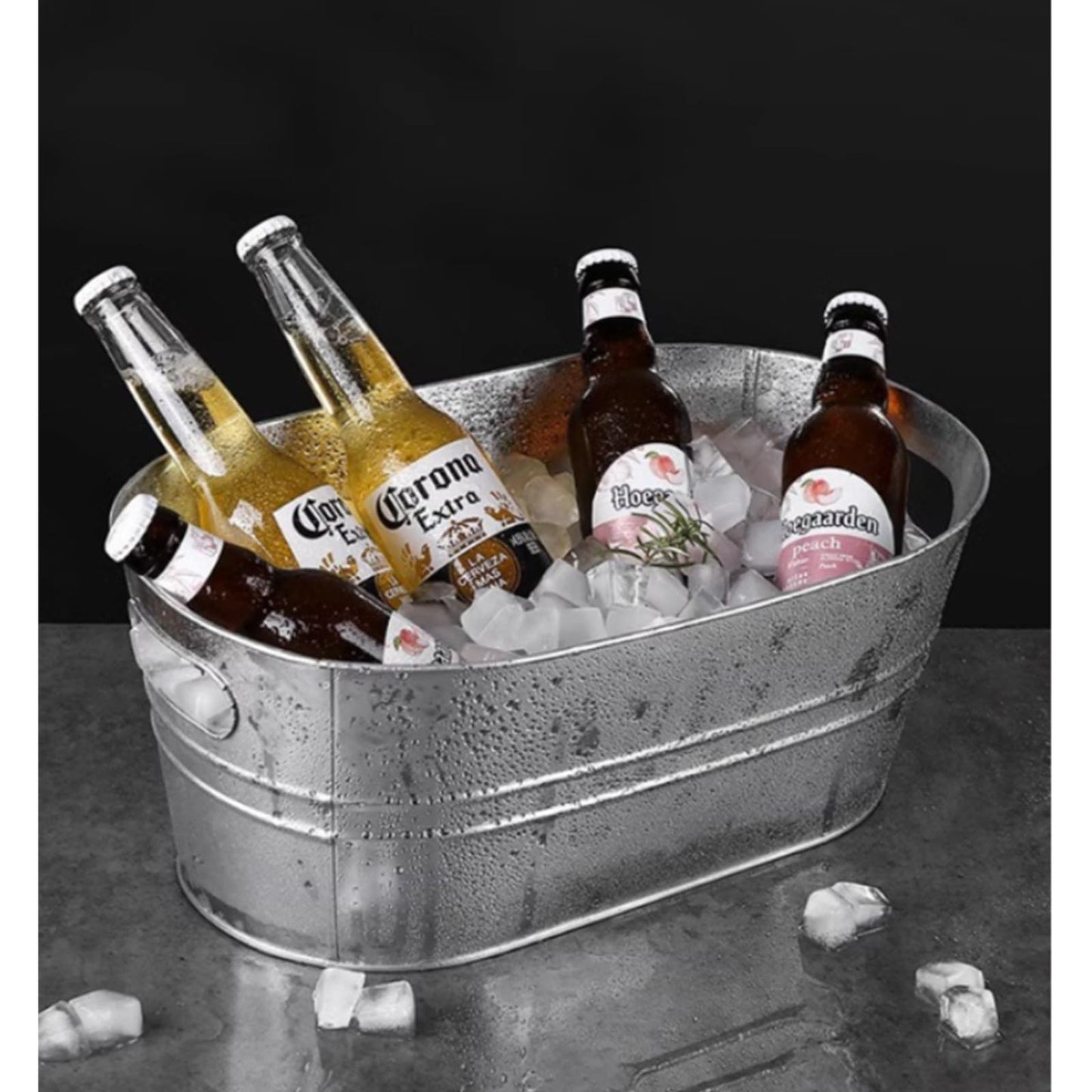 3 Gallon Galvanized Tub Beverage Tubs, Metal Ice Buckets for Cocktail Bar Wine Beer Drink Buckets with Handles Large Tub Ice Bucket for Parties (Silvery)