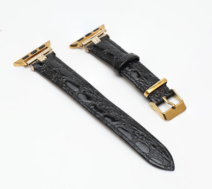 SNAKSTON Premium Faux Crocodile Leather Watch Band Compatible with Apple Watch Series Elegant Luxury Fashion Replacement Strap for Women Men Multi-Size Fit Luxury Multi-Tone Metal Buckle for iWatch Series 11/10/9/8/7/6/5/4/3/2/1/Ultra/SE (black, 42mm/44mm