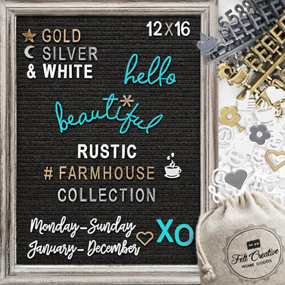 Farmhouse Felt Letter Board Sign with Stand - Rustic Wood Frame Announcement Board for New Baby, Pregnancy Announcement Sign, 12x16 Changeable Message Board with over 700 Felt Board Letters