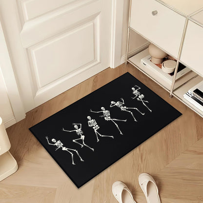 SPUNKER Door Mat,Halloween Skull Front Doormats 17''x30'',Funny Skeleton Indoor Outdoor Entrance Welcome Mat,Low-Profile Floor Rugs for Entry Patio