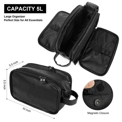 Ezday Toiletry Bag for Men and Women, Travel Essentials Shaving Dopp Kit, Travel Bag Toiletries Organizer Case for Grooming, PU Leather Water Resistant Cosmetic Bag Pouch (Black, Medium)