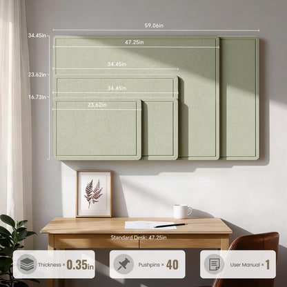 Large Bulletin Board, 60 X 35 Inches Felt Cork Board with 40 Pushpins, Foldable Felt Notice Pin Board Photo Display Board with Self-Adhesive Tape for Office Home School (Sage, 60x35 inch)
