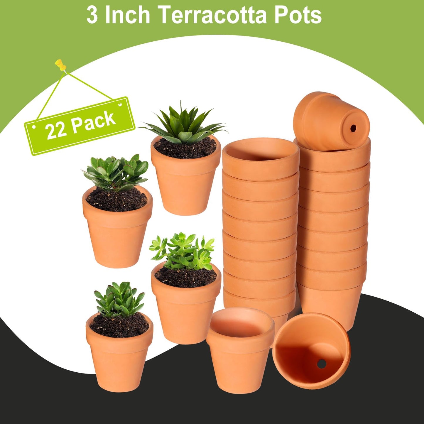 TKSCUSR 22Pcs 3 Inch Terracotta Pots, Clay Flower Pots Cactus DIY Flower Pots with Drainage Hole,Great for Plants Garden Windowsill Indoor & Outdoor Wedding Favors Gifts