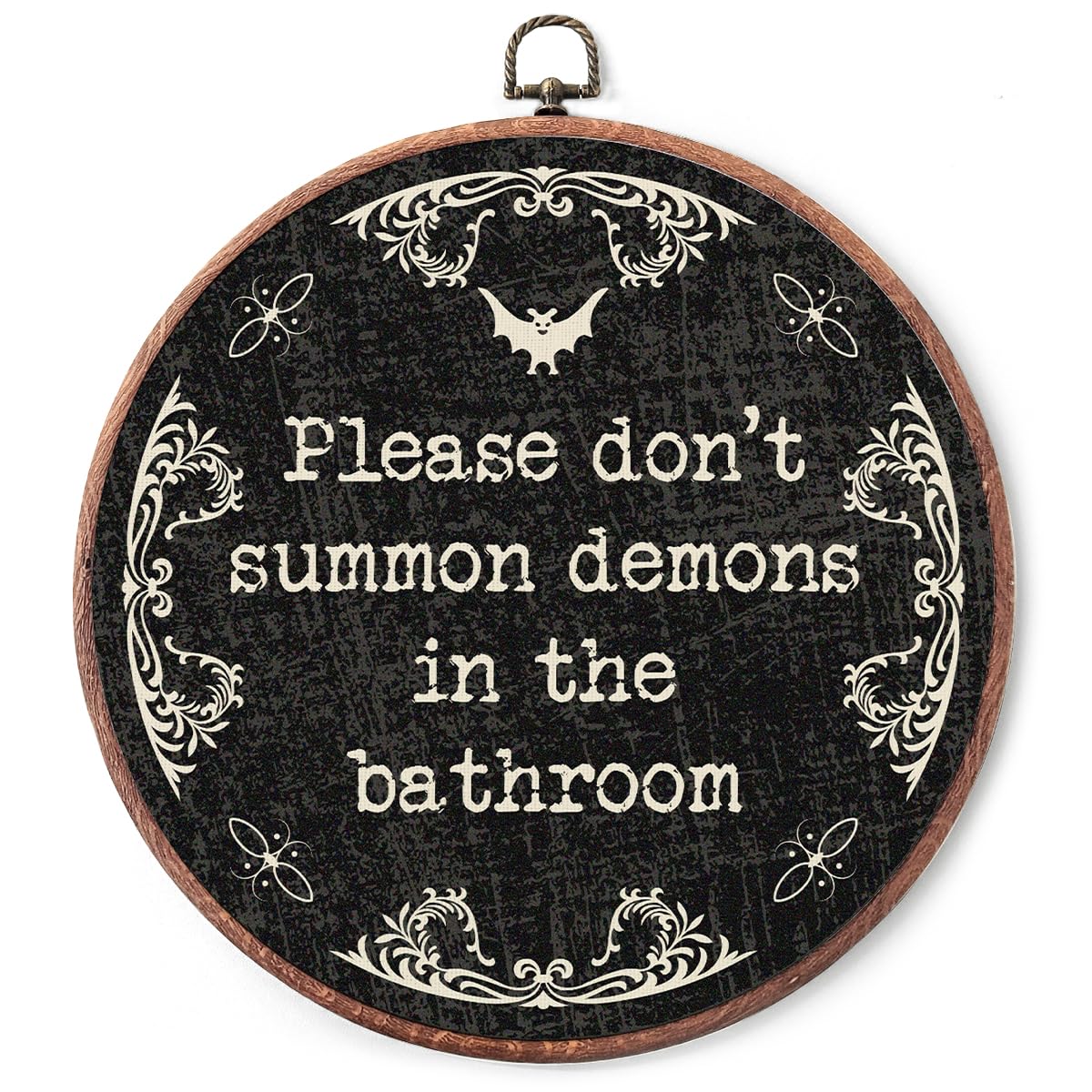 Vodbok Gothic Bathroom Wall Decor - Please Don't Summon Demons -10" Round Canvas Frame Hanging Prints - Gothic Farmhouse Home Office Guest Room Bathroom Toilet Wall Decor -A24