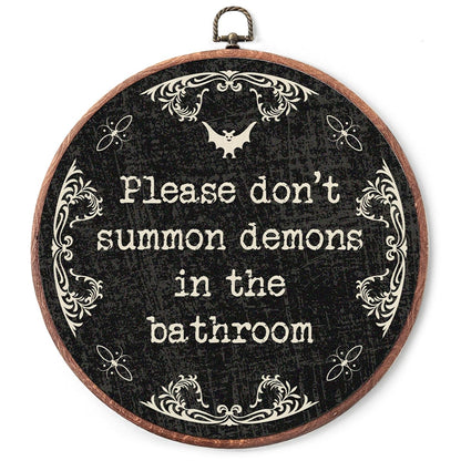 Vodbok Gothic Bathroom Wall Decor - Please Don't Summon Demons -10" Round Canvas Frame Hanging Prints - Gothic Farmhouse Home Office Guest Room Bathroom Toilet Wall Decor -A24