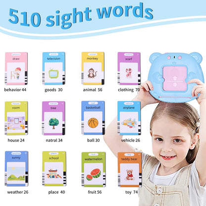 Talking Flash Cards for Toddler 1 2 3 4 5, Learning Toys for Toddlers Pocket Speech, Talking Learning Flash Cards Educational Toys Sensory Toys Gift for Boys and Girls (510 Sight Words-Bear Blue)