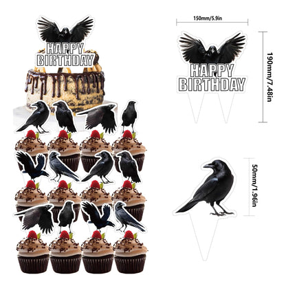 Crow Birthday Party Supplies Black Crow Party Decorations Include HAPPY BIRTHDAY Banner Balloons Cake Topper Cupcake Toppers for Crow Halloween Party Decorations