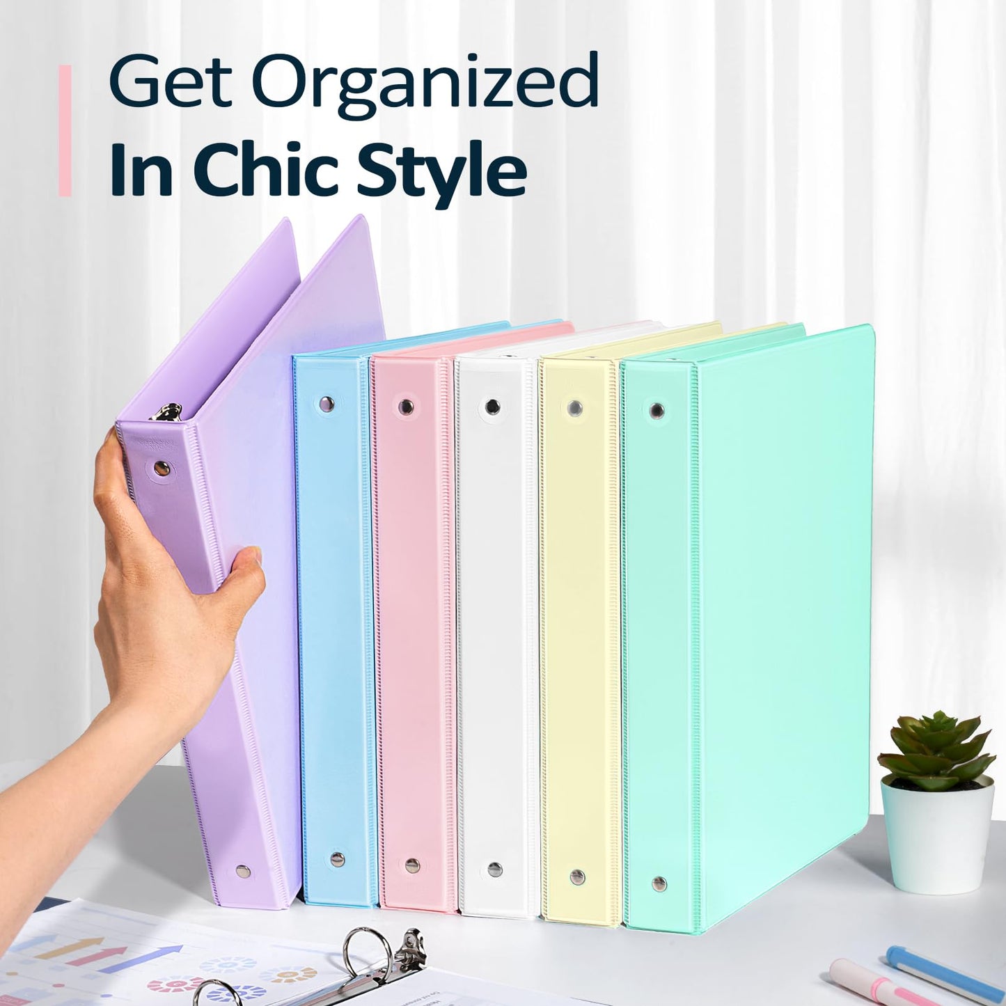 BinderX Extra Durable 3 Ring Binder, Round Ring 2 Inch Binders, Fits 450 Sheets of 8.5x11 Paper, Customizable View Cover with Inside Pockets, Cute 2" Binder, School Supplies for Girls, Green