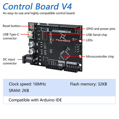 Freenove Projects Kit with Control Board V4 (Compatible with Arduino IDE), 238-Page Detailed Tutorials, 46 Projects, No Soldering, Simple Wiring