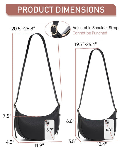 Purses for Women Woven Crescent Shoulder Bag 2PC Vegan Leather Hobo Crossbody Handbag with Small Matching Bag