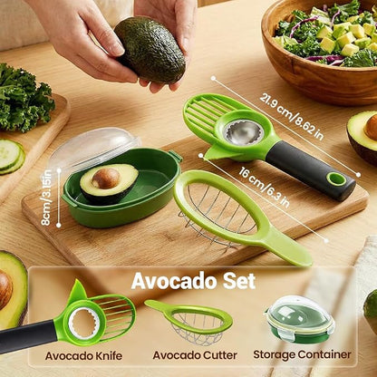 3 in1 Avocado Tool Split, Pit, and Slice, Avocado 3 Piece Set, Includes Avocado Slicer, Cutter and Airtight Storage Container,Kitchen Gadget (2 pcs)