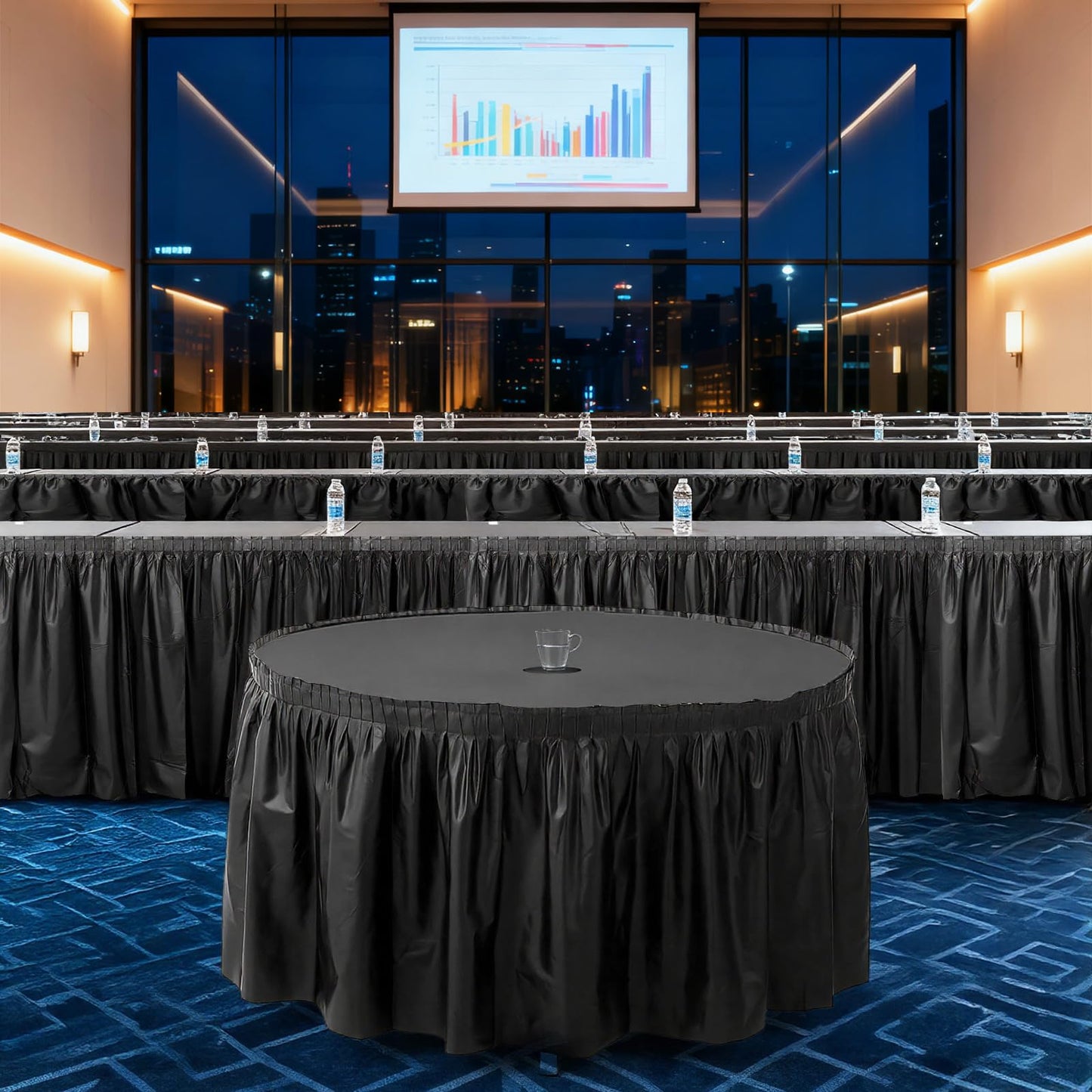 6 Pcs Plastic Table Skirt 28 Inches x 14.7 ft Disposable Table Skirt for Rectangle Tablecloth Wedding Shower Birthday Party Banquet(Black)