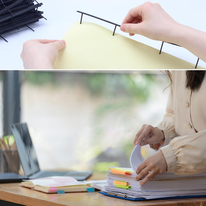 Kcgani 100 Packs Binding Spines, Reclosable 11'' Long 1.7" Depth 4 Pin Spines, Plastic Binder Combs 200 Sheet Capacity Binding Strips, Black