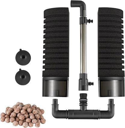 Carefree Fish Aquarium Filter Sponge Fish Tank Quiet Bubble Filter with 4 Sponges and 1 Bag of Filtered Ceramic Balls for Salt Water and Fresh Water(not Included Air Pump)