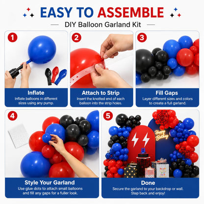 Red Blue Black Balloon Arch Garland Kit, 101 Pcs Matte Red Black and Royal Blue Latex Balloon Garland Set for Boys Kids Man Halloween Cool Spider Theme Party Birthday Graduation Party Decorations
