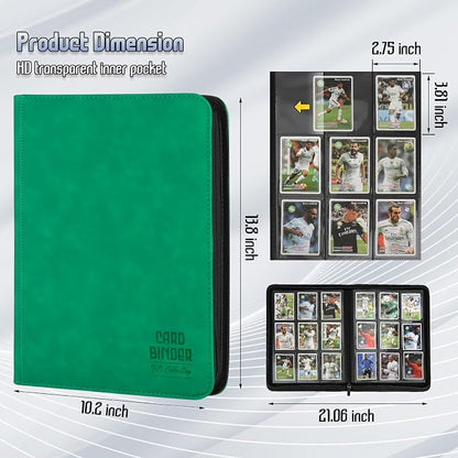 Trading Card Binder, Premium 9 Pocket Double Sided 540 Pocket PU Card Collection Binder, Collectible Trading Card Albums for MTG, TCG, Sport Card, Game Cards (Emerald)