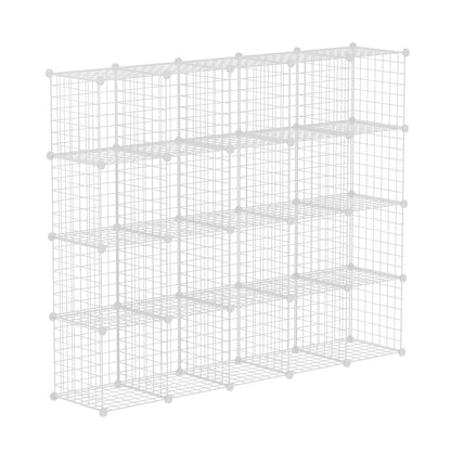 HUBSON Wire Cube Storage Organizer, Book/Toy/Craft/Potted Plants and petCloset Organizers and Storage Shelves, 20-Cube Freely Combinable Metal Grids Storage Shelf, White Iron