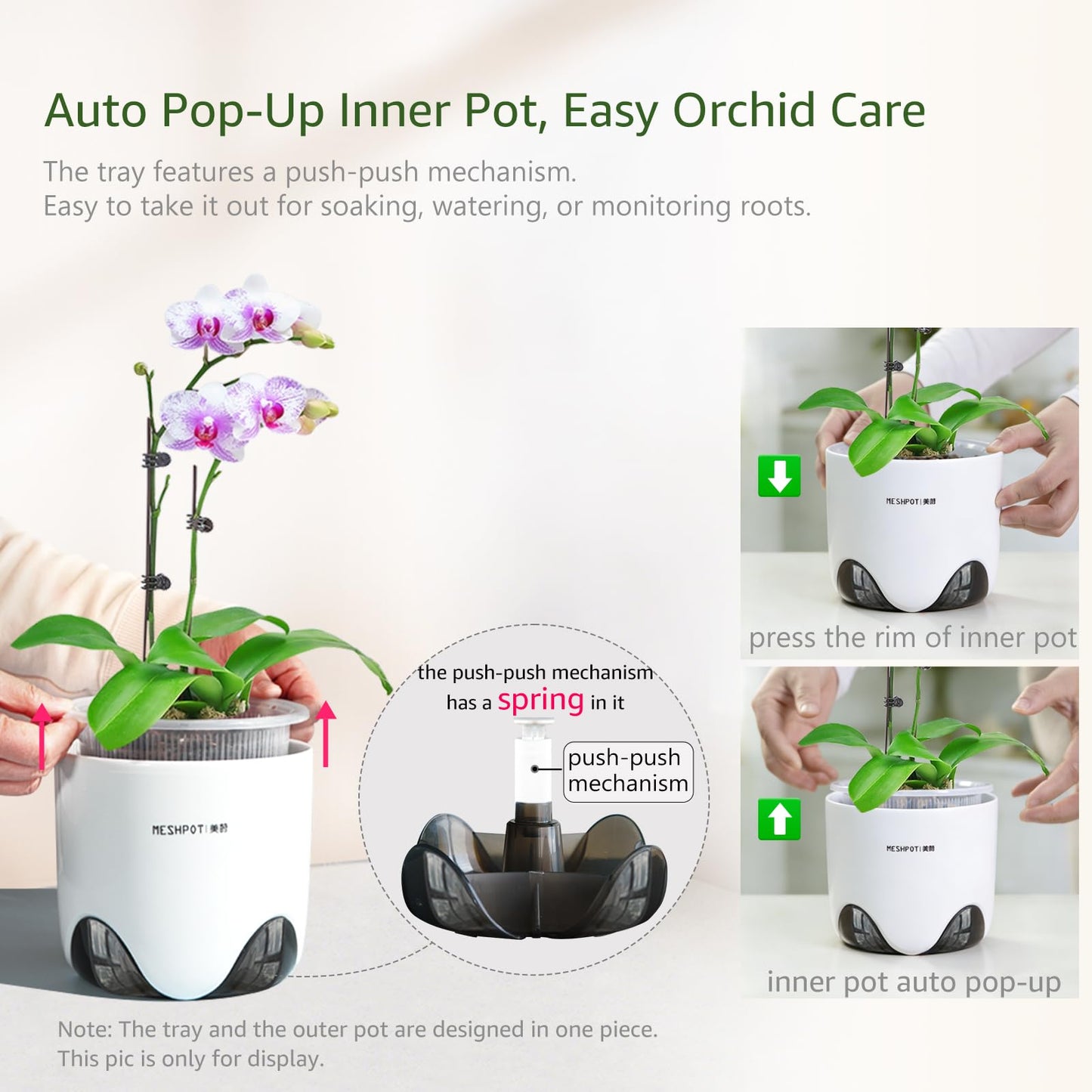 Meshpot 5 inch Orchid Pots with Holes for Repotting with Excellent Airflow, Set of 2, Double Layer Plastic Imitate Ceramic Orchid Planter, Clear Orchid Pot Match Decorative Orchid Container