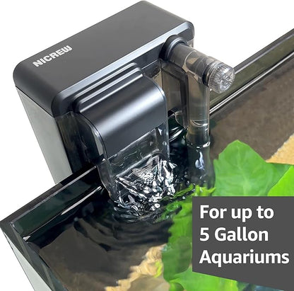 NICREW Slim Aquarium Filter, Quiet Fish Tank HOB Filters for up to 5 Gallon Aquariums, Adjustable Flow, 42 GPH, 3W