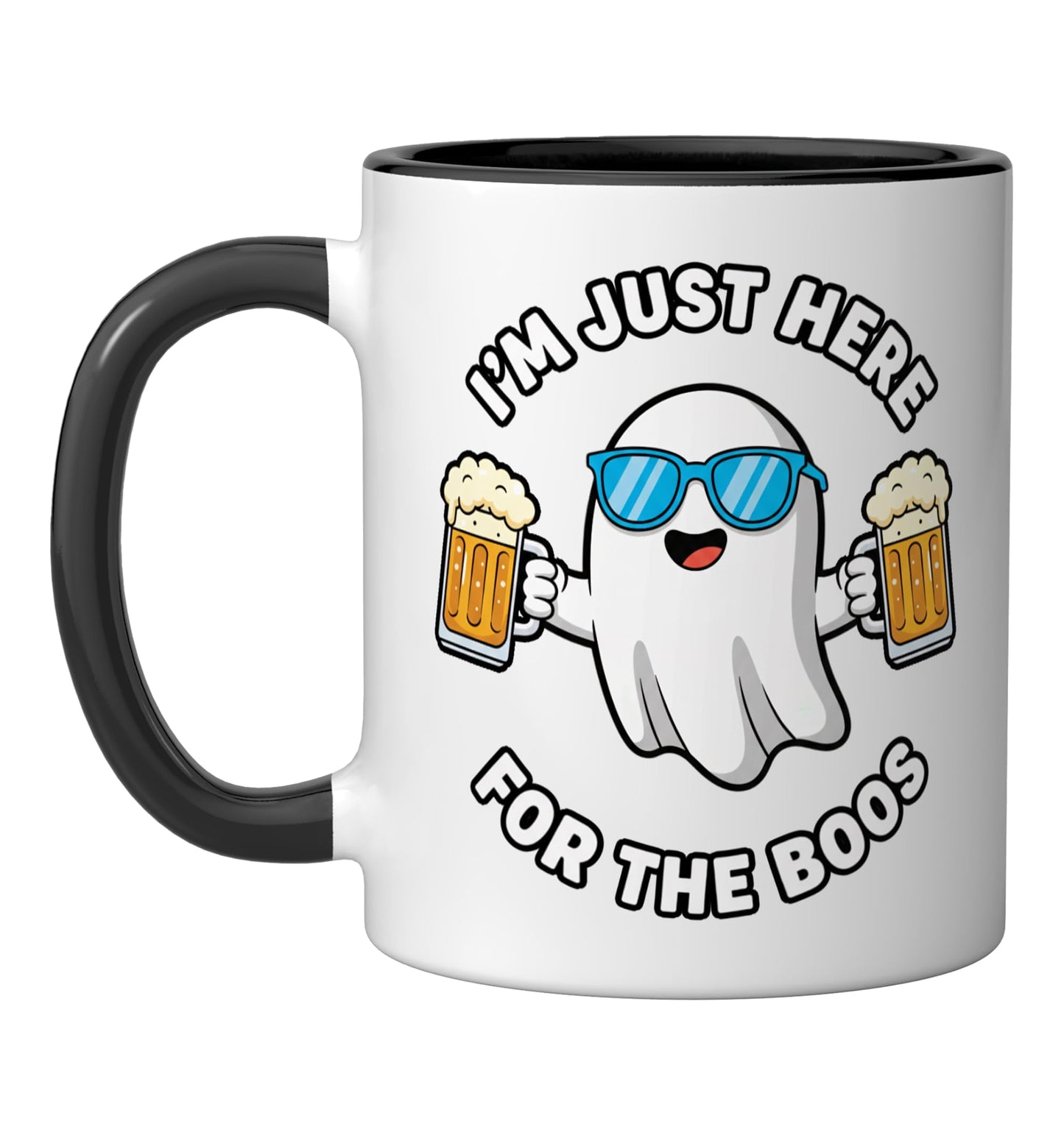 Halloween I'm Just Here The Boos Ghost Beer Funny Design Ceramic Mug, Black/White